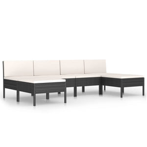 vidaXL 6-Piece Garden Lounge Set with Cushions Poly Rattan Black