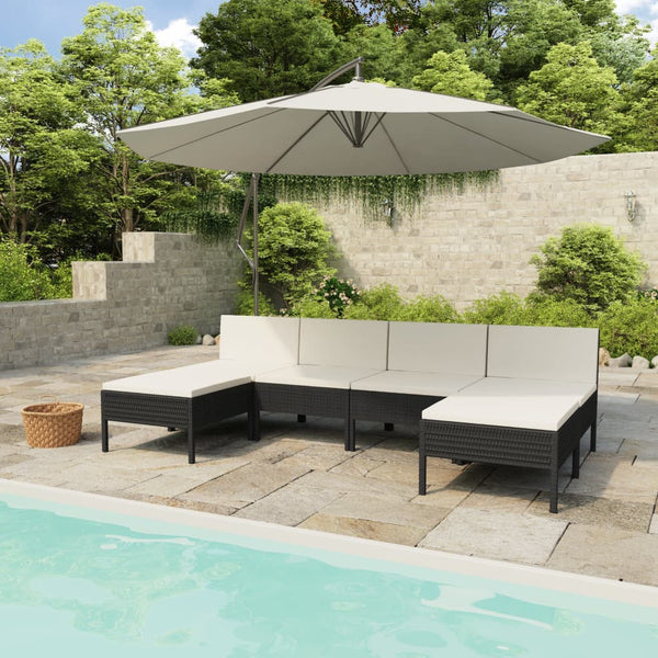 vidaXL 6-Piece Garden Lounge Set with Cushions Poly Rattan Black