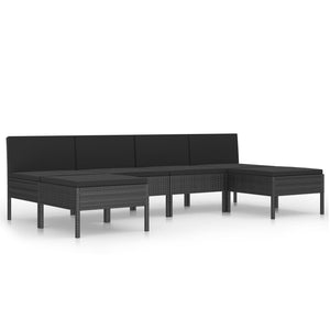 vidaXL 6-Piece Garden Lounge Set with Cushions Poly Rattan Black