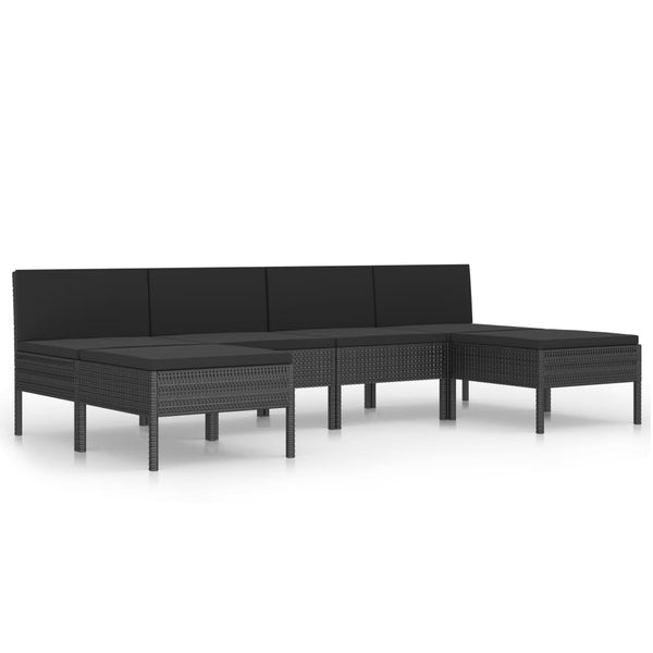 vidaXL 6-Piece Garden Lounge Set with Cushions Poly Rattan Black