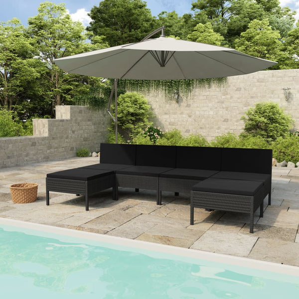 vidaXL 6-Piece Garden Lounge Set with Cushions Poly Rattan Black