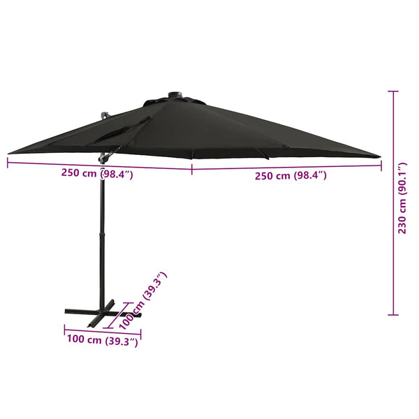 Ampelschirm mit LED-Beleuchtung 250 cm Schwarz