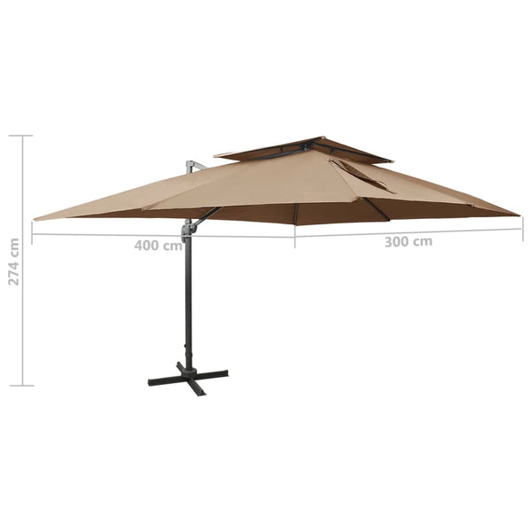 vidaXL Cantilever Parasol with Air Vent 400x300 cm Taupe