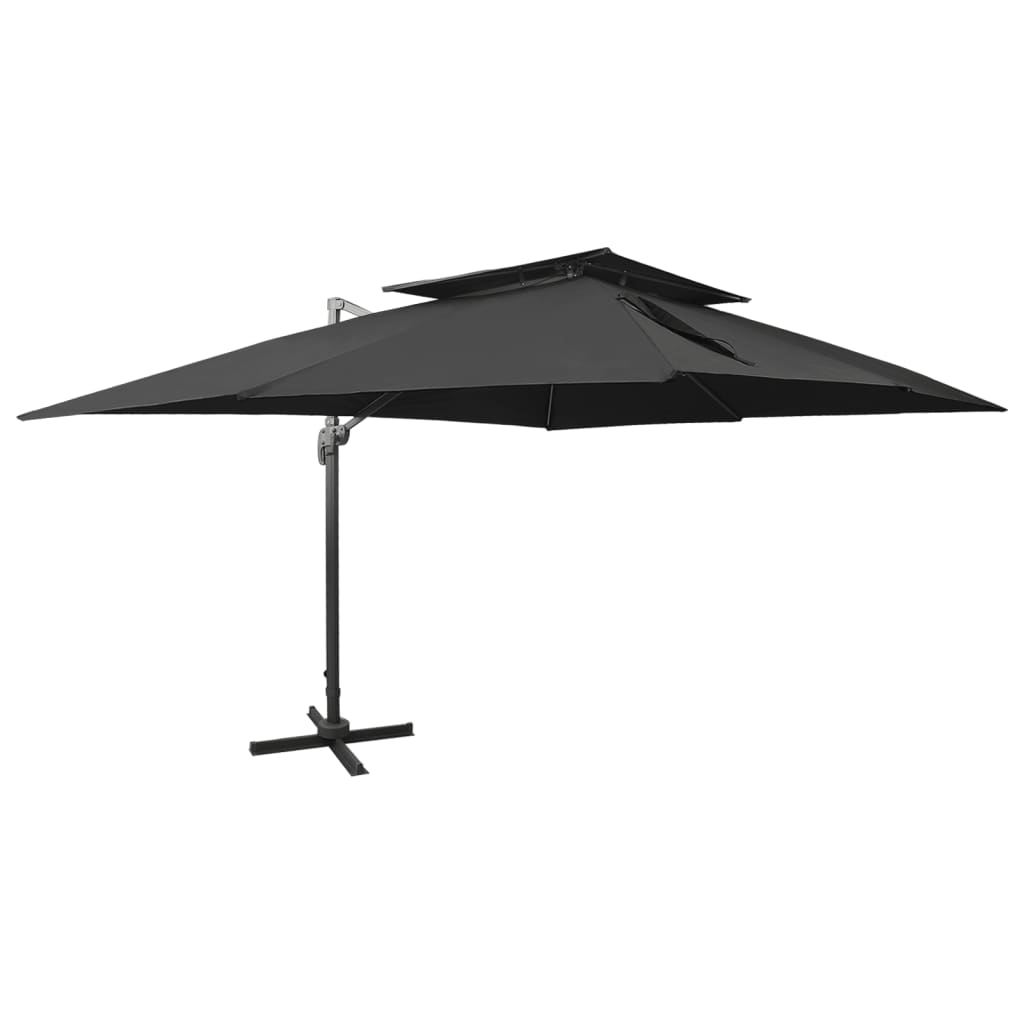 vidaXL Cantilever Umbrella with Double Top Black 400 x 300 cm
