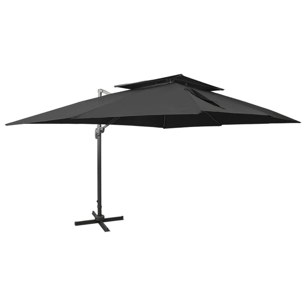 vidaXL Cantilever Umbrella with Double Top Black 400 x 300 cm