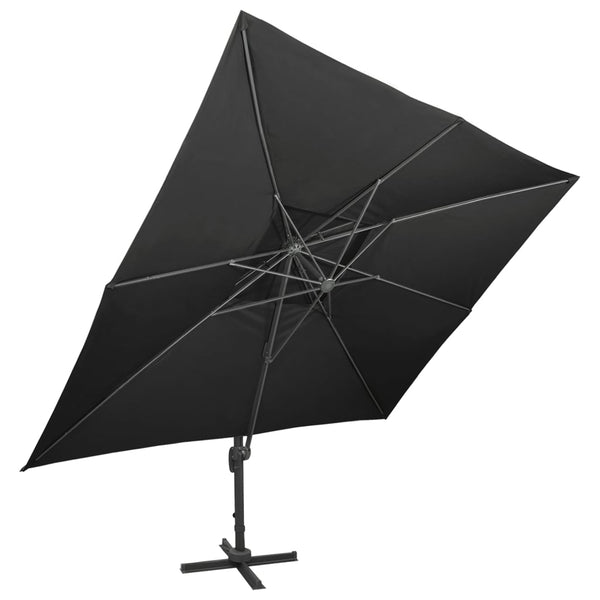 vidaXL Cantilever Umbrella with Double Top Black 400 x 300 cm