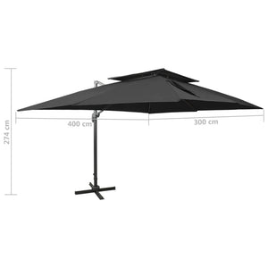 vidaXL Cantilever Umbrella with Double Top Black 400 x 300 cm