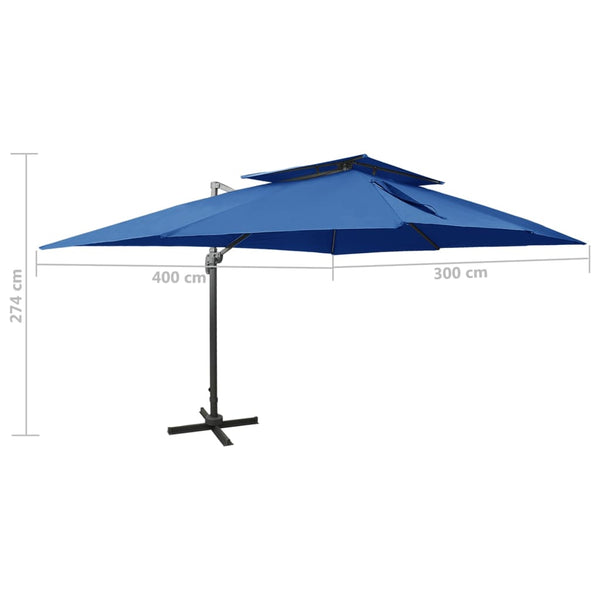 vidaXL Cantilever Umbrella with Air Vent 400x300 cm Azure Blue
