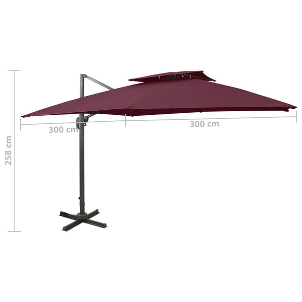 vidaXL Cantilever Parasol with Air Vent 300x300 cm Burgundy