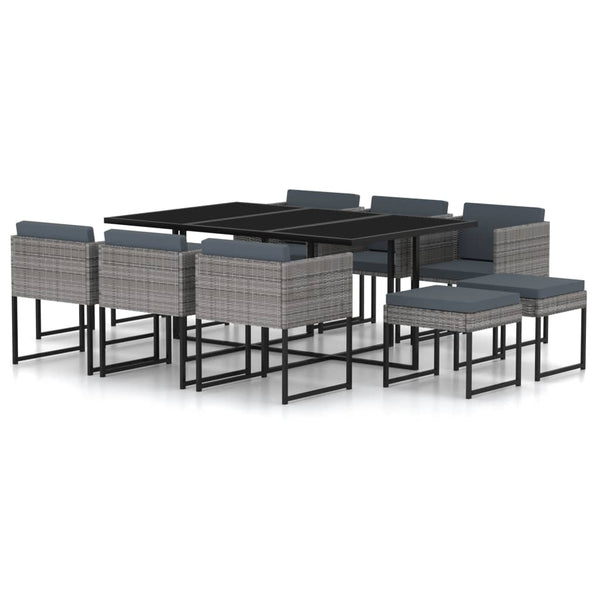 vidaXL 11-piece Outdoor Dining Set with Cushions Poly Rattan Grey