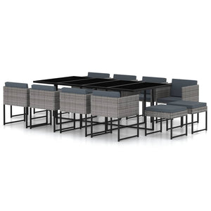 13-tlg. Garten-Essgruppe mit Kissen Poly Rattan Grau