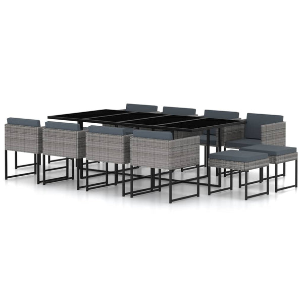 13-tlg. Garten-Essgruppe mit Kissen Poly Rattan Grau