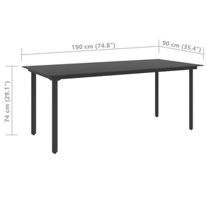 vidaXL Garden Dining Table Black 190x90x74 cm Steel and Glass