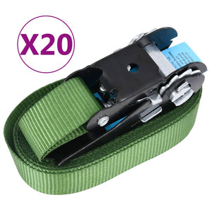 vidaXL Ratchet Tie-Down Straps 20 pcs 800 daN 6 m Green