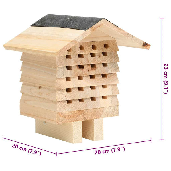 vidaXL Bee House Fir Solid Wood 22x20x20 cm