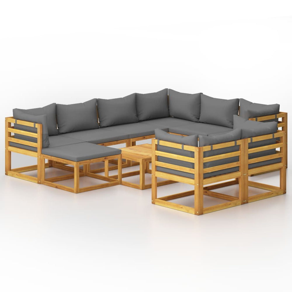 vidaXL 10-piece Garden Lounge Set with Cushions Solid Acacia Wood