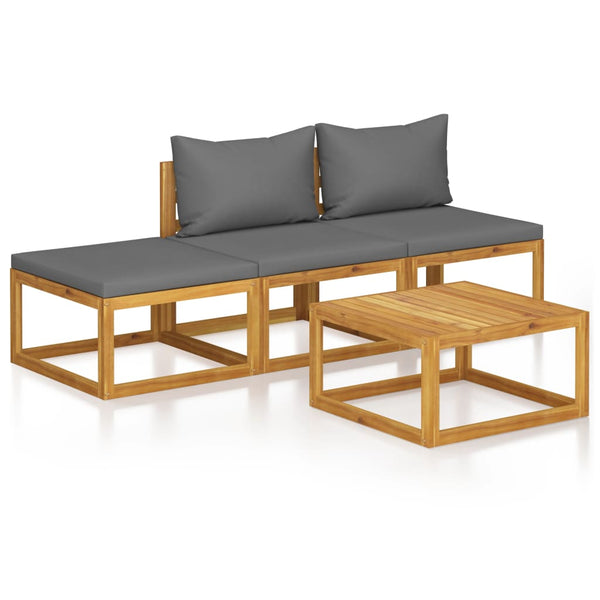vidaXL 4-Piece Garden Lounge Set with Cushions Solid Acacia Wood