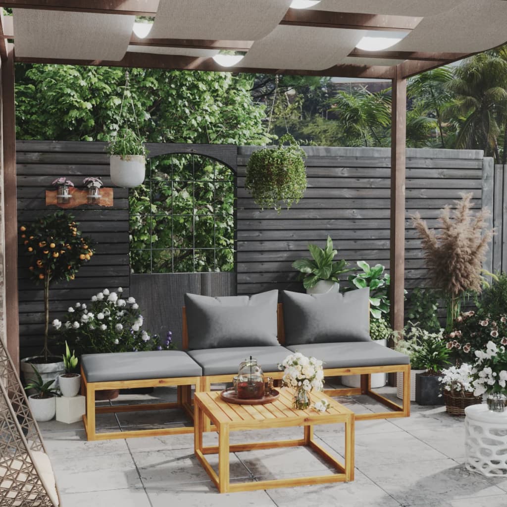 vidaXL 4-Piece Garden Lounge Set with Cushions Solid Acacia Wood