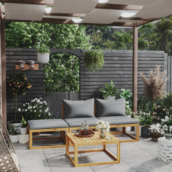 vidaXL 4-Piece Garden Lounge Set with Cushions Solid Acacia Wood