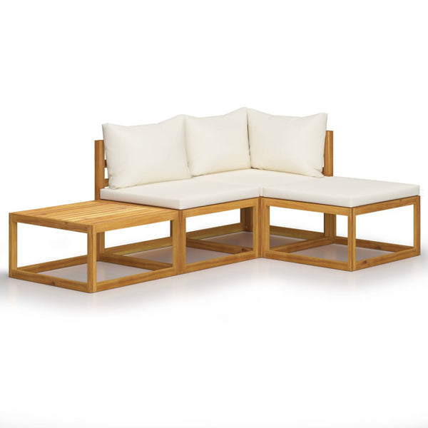 vidaXL 4-piece Garden Lounge Set with Cushions Cream Solid Acacia Wood
