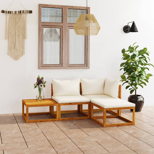 vidaXL 4-piece Garden Lounge Set with Cushions Cream Solid Acacia Wood
