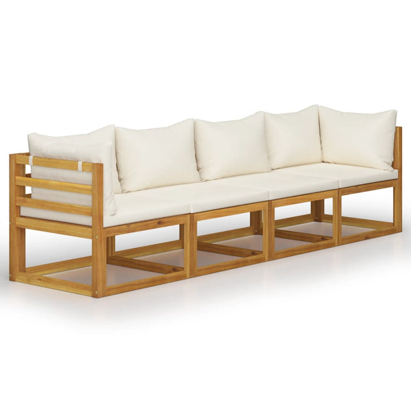 vidaXL 4-Seater Garden Sofa with Cushions Cream Solid Acacia Wood