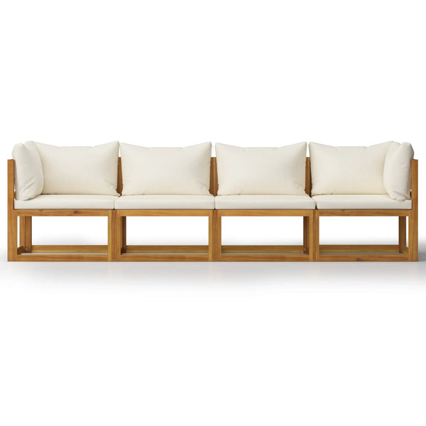 vidaXL 4-Seater Garden Sofa with Cushions Cream Solid Acacia Wood