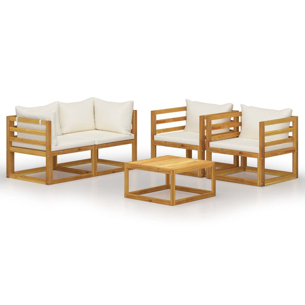 vidaXL 5-piece Garden Lounge Set with Cushions Cream Solid Acacia Wood