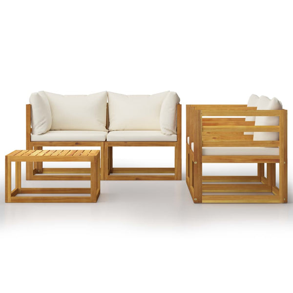 vidaXL 5-piece Garden Lounge Set with Cushions Cream Solid Acacia Wood
