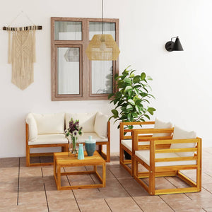 vidaXL 5-piece Garden Lounge Set with Cushions Cream Solid Acacia Wood
