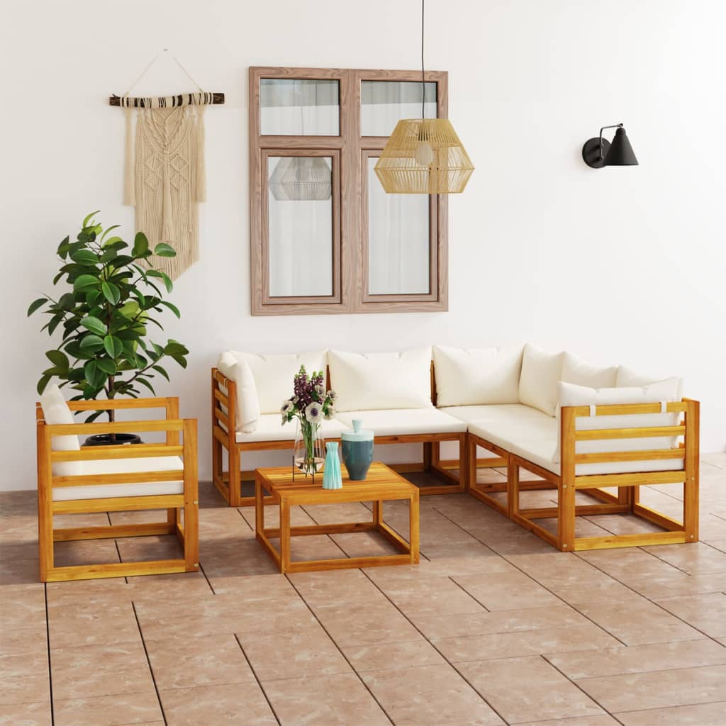 vidaXL 7-piece Garden Lounge Set with Cushions Cream Solid Acacia Wood