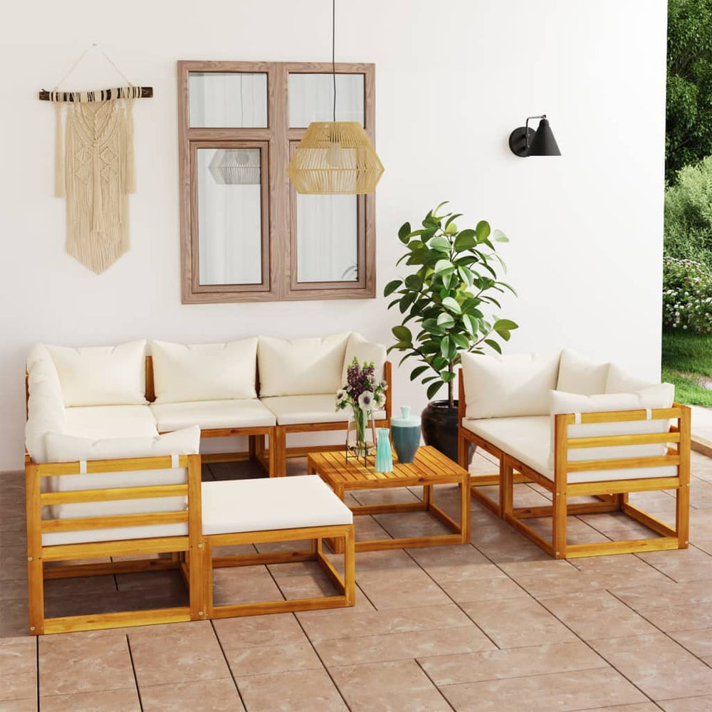 vidaXL 10-piece Garden Lounge Set with Cushions Cream Solid Acacia Wood