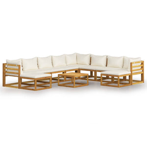 vidaXL 11-Piece Garden Lounge Set with Cushions Cream Solid Acacia Wood