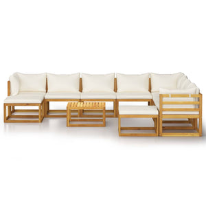 vidaXL 11-Piece Garden Lounge Set with Cushions Cream Solid Acacia Wood