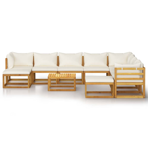 vidaXL 11-Piece Garden Lounge Set with Cushions Cream Solid Acacia Wood