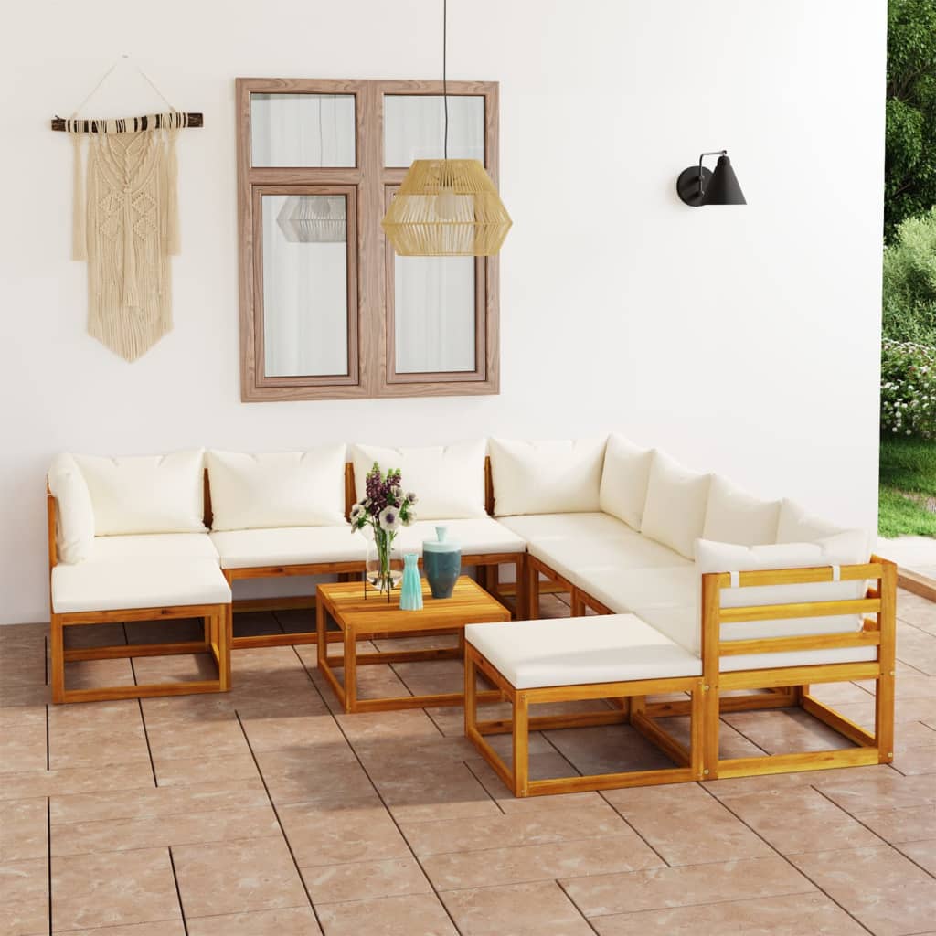 vidaXL 11-Piece Garden Lounge Set with Cushions Cream Solid Acacia Wood