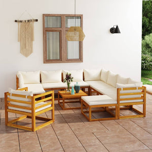 vidaXL 12-piece Garden Lounge Set with Cushions Cream Solid Acacia Wood