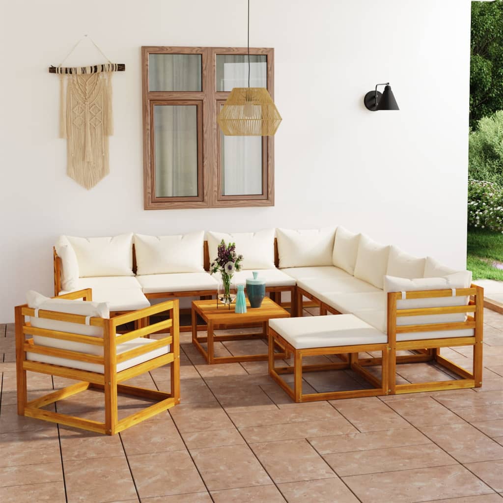 vidaXL 12-piece Garden Lounge Set with Cushions Cream Solid Acacia Wood
