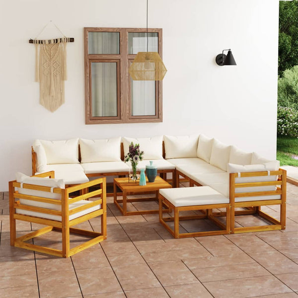 vidaXL 12-piece Garden Lounge Set with Cushions Cream Solid Acacia Wood