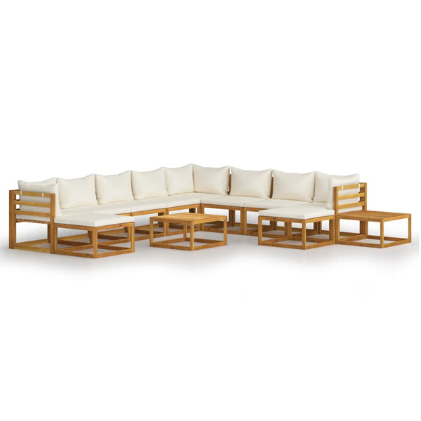 vidaXL 12-Piece Garden Lounge Set with Cushions Cream Solid Acacia Wood