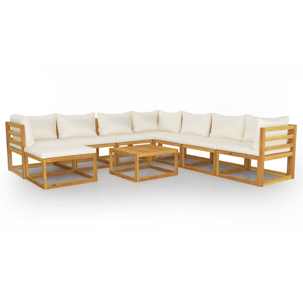 vidaXL 9-piece Garden Lounge Set with Cushions Cream Solid Acacia Wood