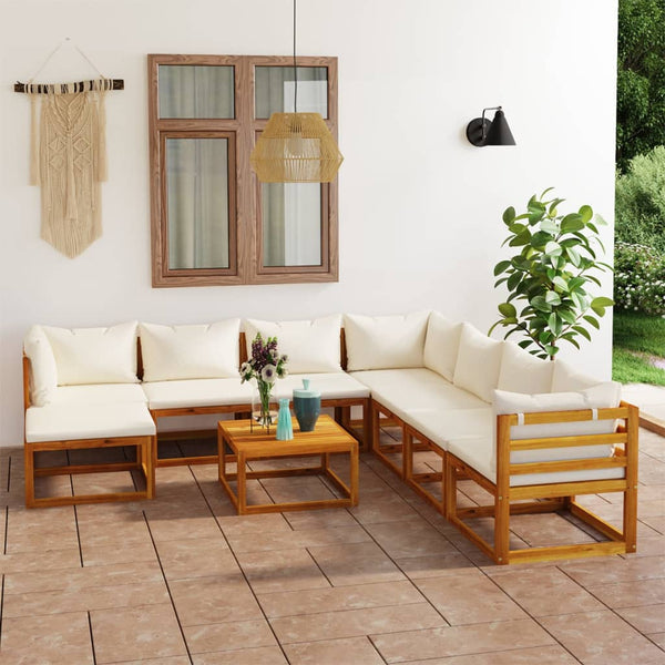 vidaXL 9-piece Garden Lounge Set with Cushions Cream Solid Acacia Wood