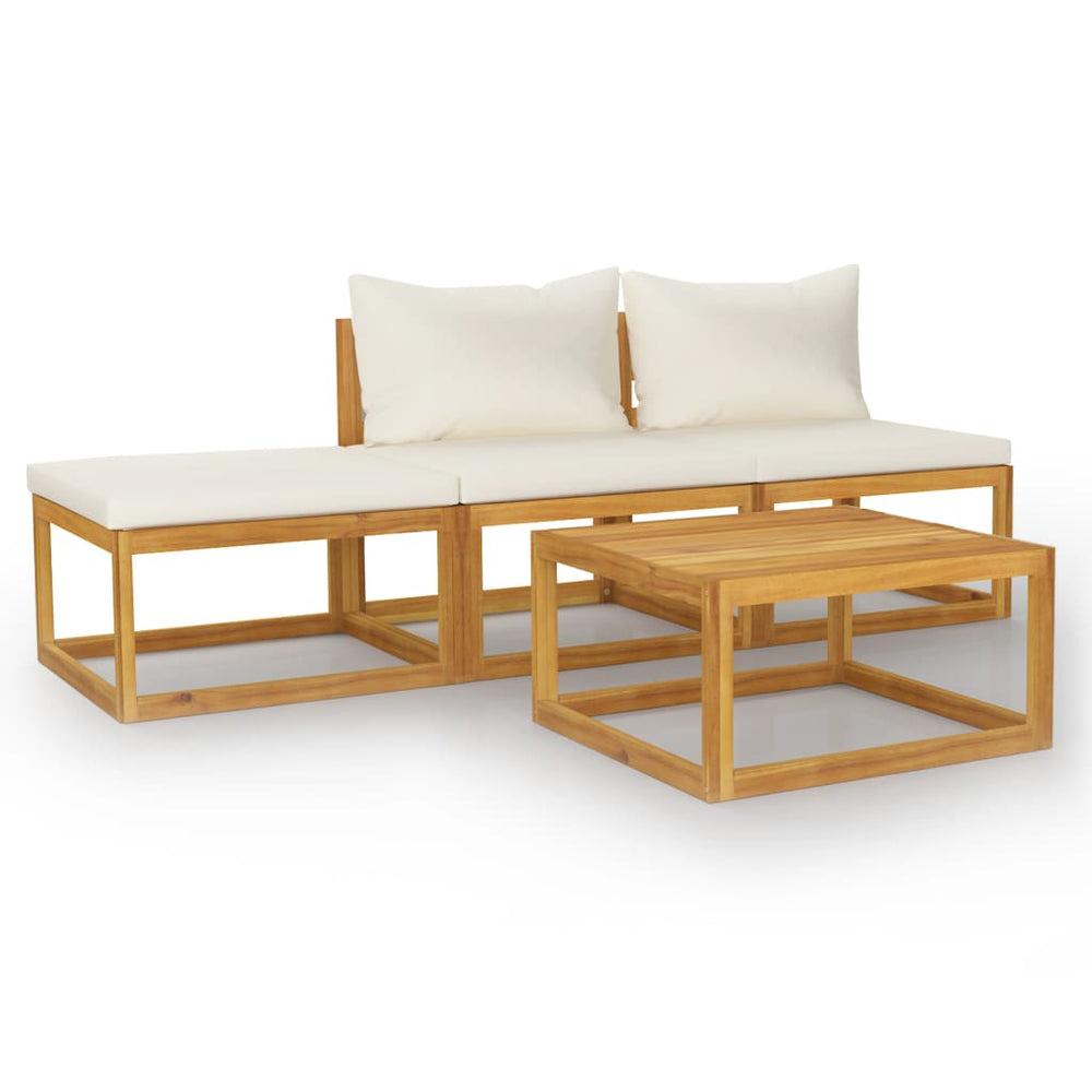 vidaXL 4-piece Garden Lounge Set with Cushions Cream Solid Acacia Wood