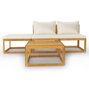 vidaXL 4-piece Garden Lounge Set with Cushions Cream Solid Acacia Wood