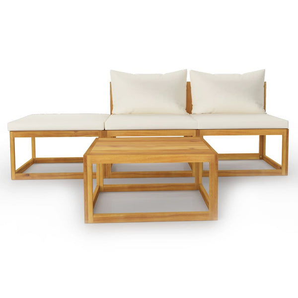 vidaXL 4-piece Garden Lounge Set with Cushions Cream Solid Acacia Wood