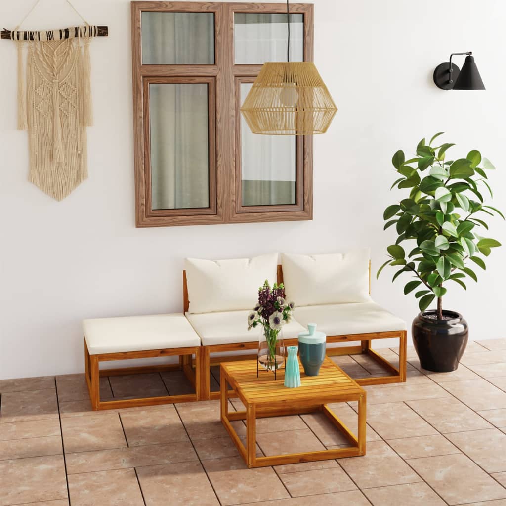 vidaXL 4-piece Garden Lounge Set with Cushions Cream Solid Acacia Wood