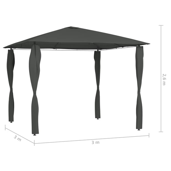 vidaXL Gazebo with Post Covers 3x3x2.6 m Anthracite 160 g/m²