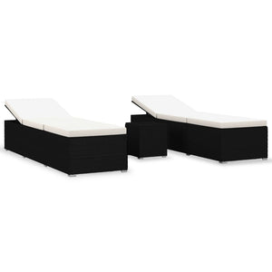 vidaXL 3-Piece Garden Sun Lounger Set with Tea Table Poly Rattan Black
