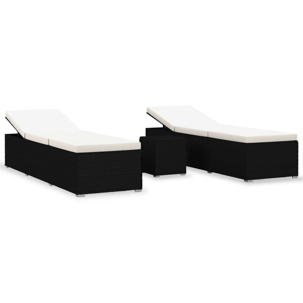 vidaXL 3-Piece Garden Sun Lounger Set with Tea Table Poly Rattan Black