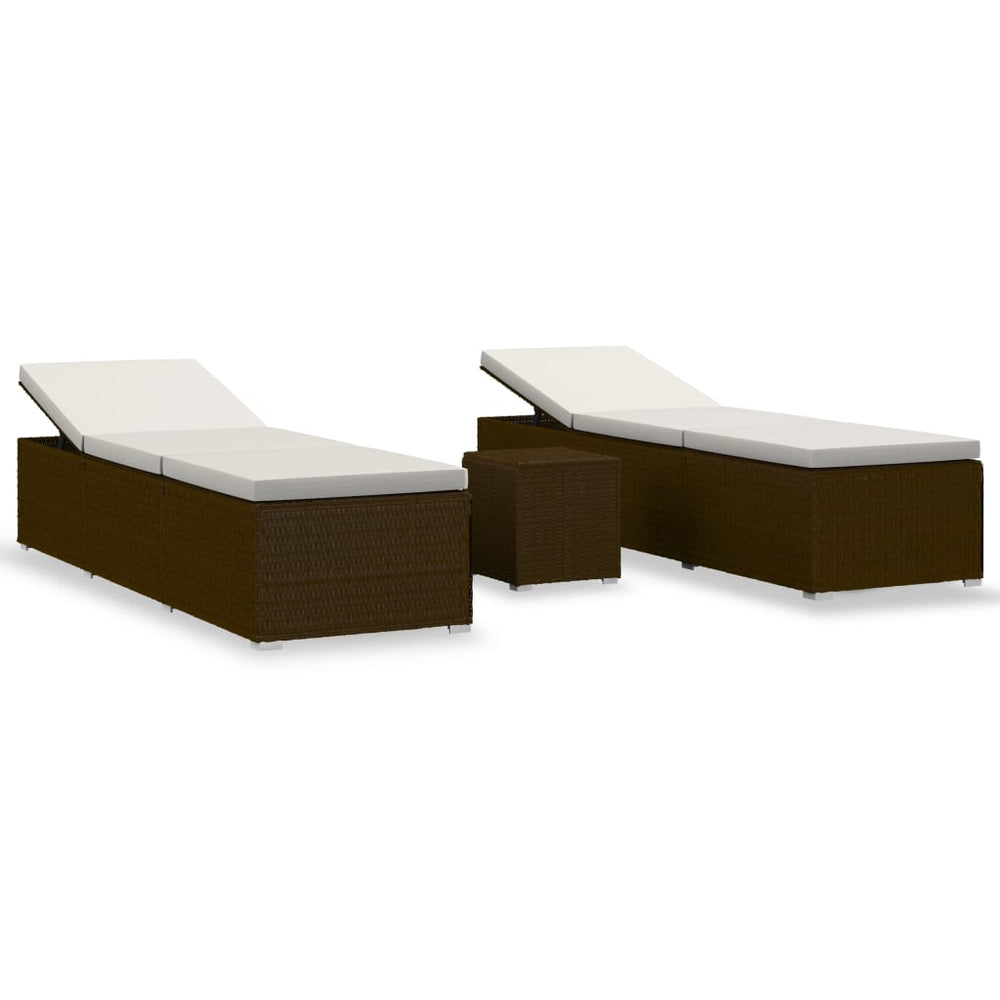 vidaXL 3-Piece Garden Sun Lounger Set with Tea Table Poly Rattan Brown